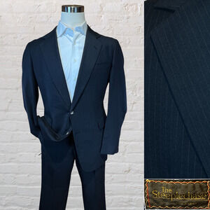 Vintage Steeplechase 42L 34x31 Dark Blue Stripe Flannel Finish Unstructured Suit